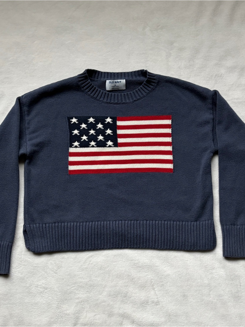 Old Navy Navy Crewneck Sweater with Flag Graphic